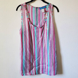 trixie+LULU Womens 2XL Tunic Tank Top Pink Striped Sleeveless Sparkly Sequin
